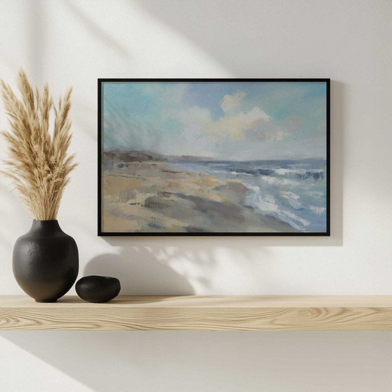 «Morning Beach» par Silvia Vassileva, reproduction d'art, H 12 po x l 16 po, Blanc