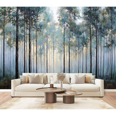Papier peint adhésif pelez et collez, décor de forêt onirique, auvent brumeux, décorations murales boisées H 69 po x l 96 po, papier peint amovible en PVC, adhésif pour chambre à coucher, bureau à domicile