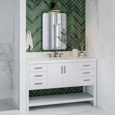 ARIEL Moille 54" Single Bathroom Vanity with Top in White, with 1.5 Carrara White Quartz Top, Rectangle Sink