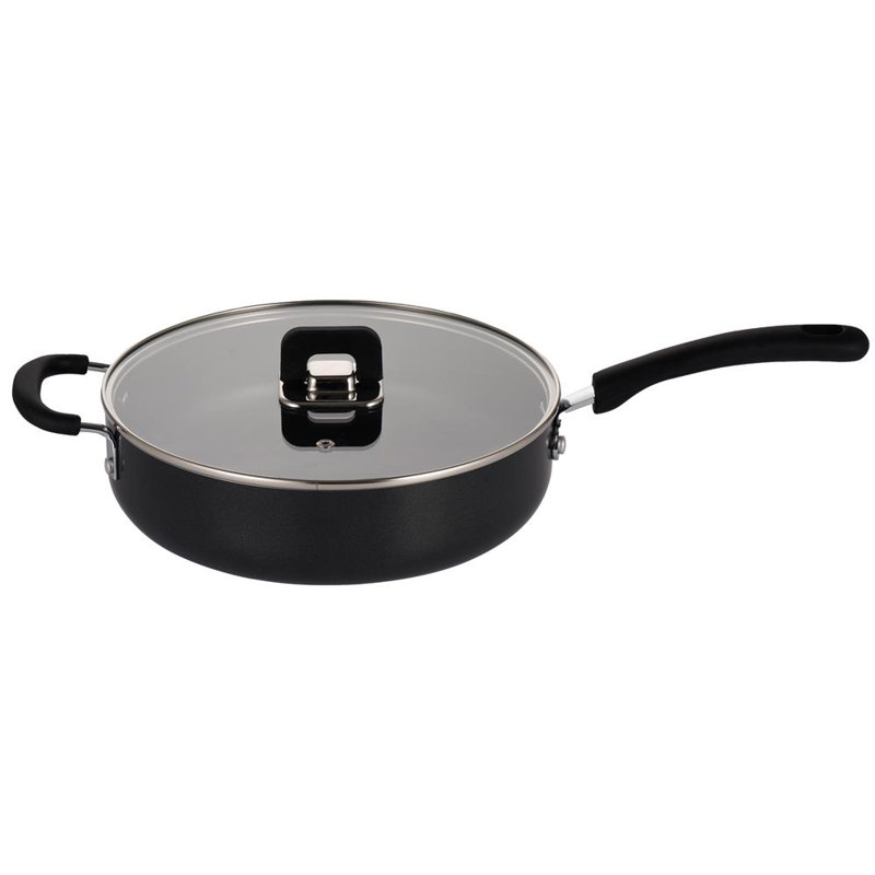 Batterie de cuisine antiadhésive avec couvercle et antiadhésive, avec bouton pliable, 3,7 pintes (brun), Noir