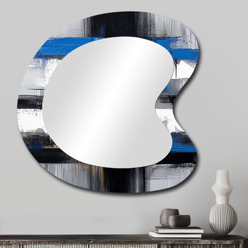 Miroir mural asymétrique moderne, or et bleu, 27 po x 27 po