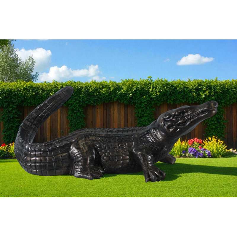 Statue d'alligator en aluminium avec queue surélevée et peau texturée Nifao - Sculpture réaliste pour le jardin, le patio et l'intérieur 36 "x 15" x H 13 "