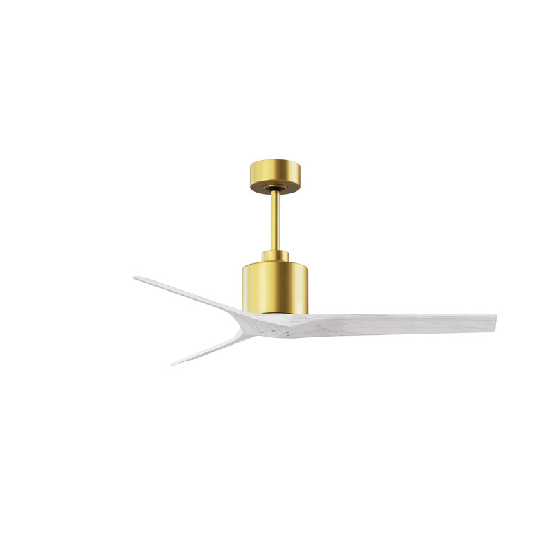 Ventilateur de plafond standard à 3 pales Ertugrul, Laiton brossé, 60", Blanc mat