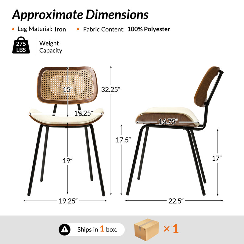 Pateley Mid-Century Modern Dining Chair with Rattan Backrest(Set of 2), Beige