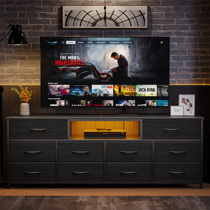 62.5-inch Tv Stand With Led Lighting, Charging Station & 10-drawer Storage – Modern Multi-functional Media Console For Living Room & Bedroom