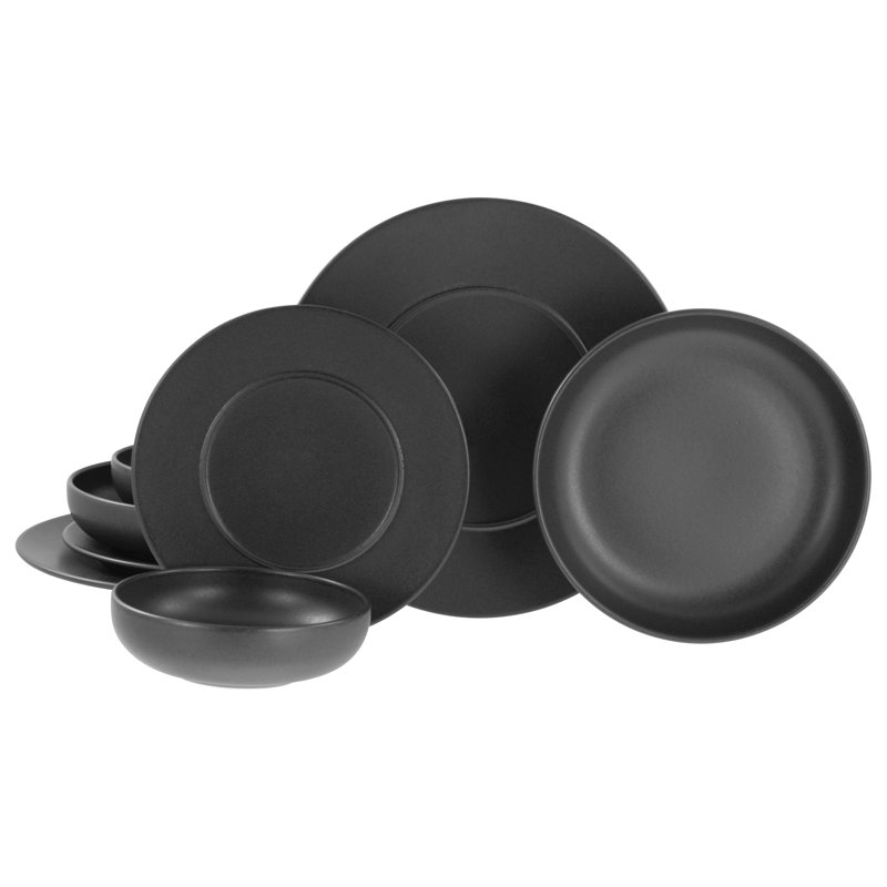 Unico Black Piece Stoneware Dinnerware Set - Service for 2