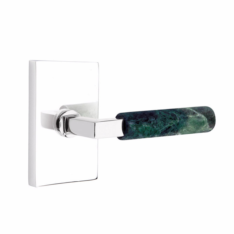 Emtek Select Privacy Leverset, Modern Rect. Rosette, L-Square Stem, Green Marble Handle, RH-5.875" W x 5.875" L