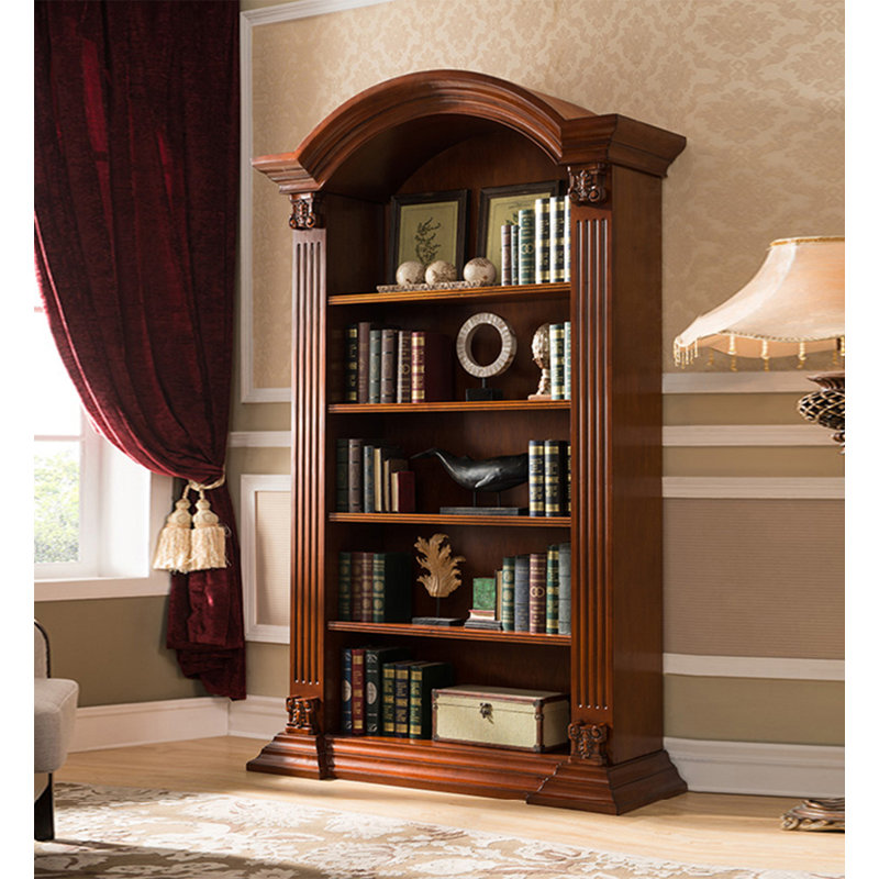 Ornate Arched-Top Traditional Bookcase with Carved Columns