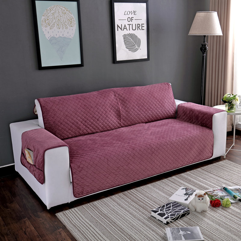 Housse pour canapé en velours à coussins carrés / rectangulaires, Rouge, H 30 po x l 45 po x P 20 po