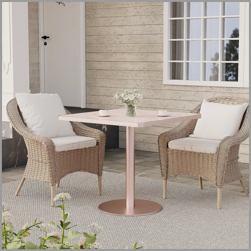 Table bistro de 31,5 pouces avec plateau en faux marbre Squard Modern, Rose / rose