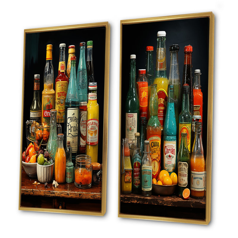 Conditments Popart Flavour Collage - Ensemble de 2 décorations murales Condiments, Encadrement doré, H 40 po x l 41 po