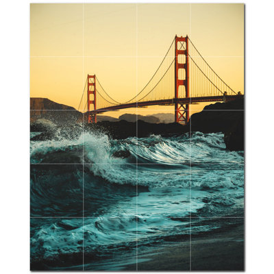 Bridge Photo 4.25'' x 4.25'' Satin Ceramic Decorative Mural