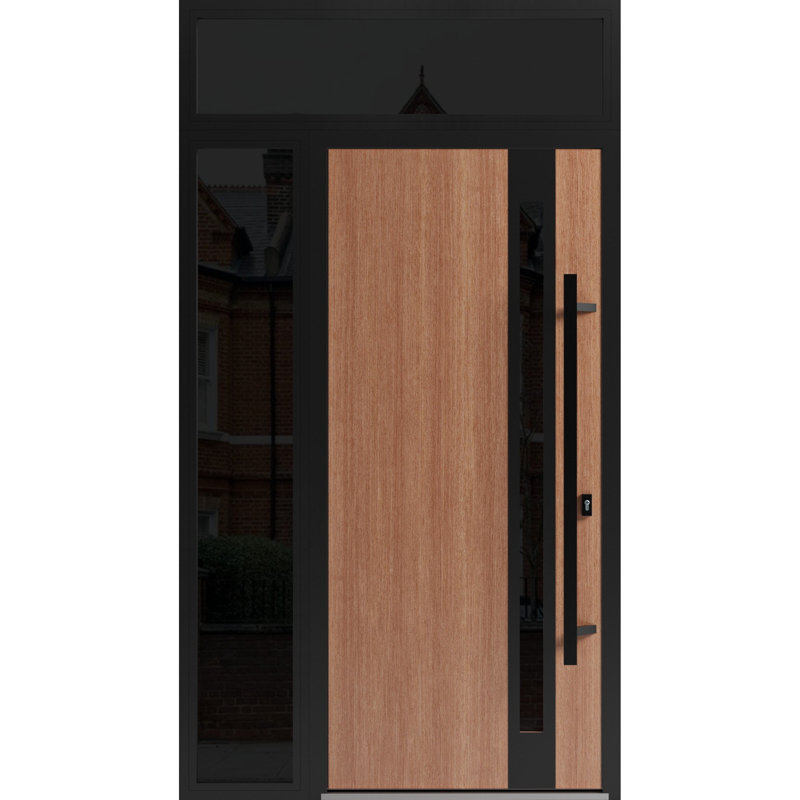 Façade avant en acier pré-suspendue / teck Ronex 1033 / fenêtre extérieure latérale et supérieure en métal / entrée en métal peinte moderne l 36 po x H 12 po x H 80 po et gauche