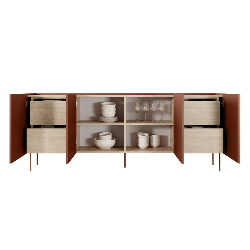 Carlette 220 Cm Wide 4 Drawer Sideboard, Ceramic Red