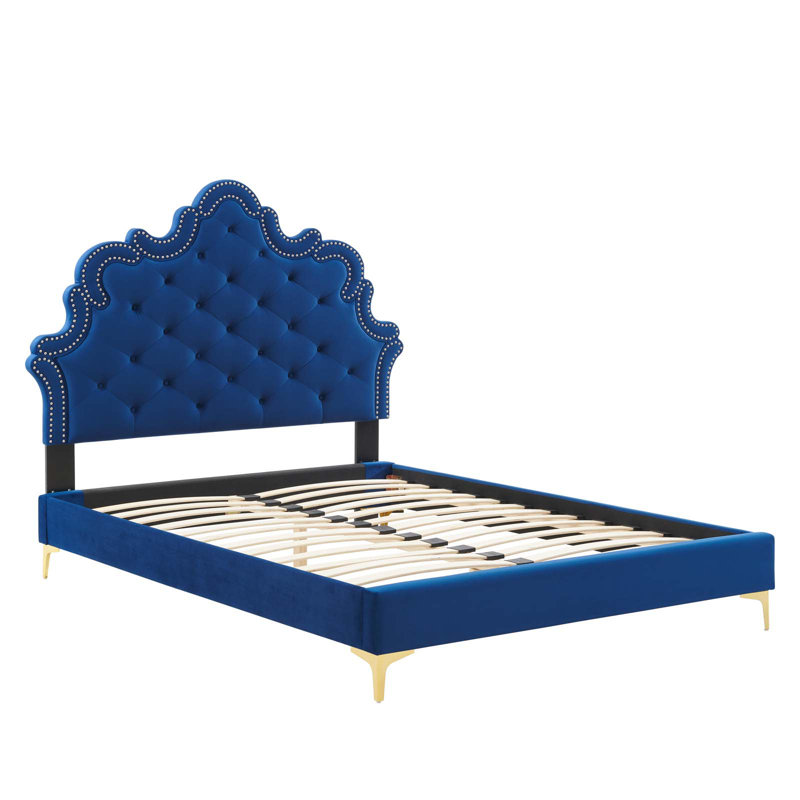 Modway Sasha Button-Tufted Performance Velvet Bed, Twin, Navy