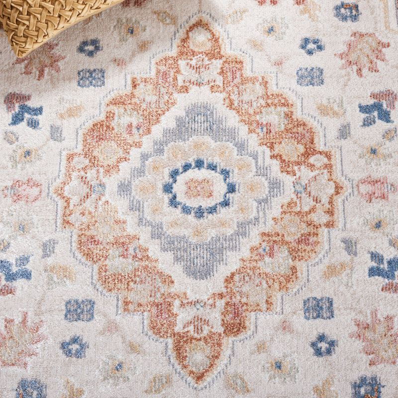 Mayhill Oriental Area Rug in Beige/Rust/Blue, Rectangle 9' x 12'
