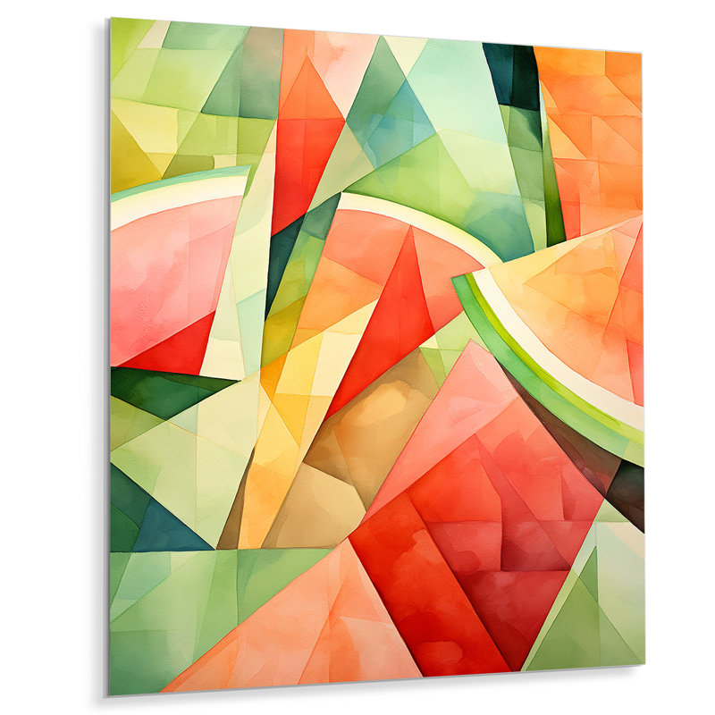 Vert et jaune motif de melon d'eau 2 - Melon, art mural en métal, H 32 po x l 16 po x P 1 po