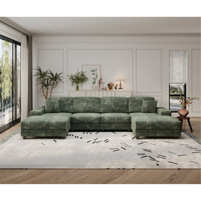Canapé convertible combiné en forme de U, tissu velours côtelé, canapé moderne confortable de grande taille à 4 places, fauteuil double salon