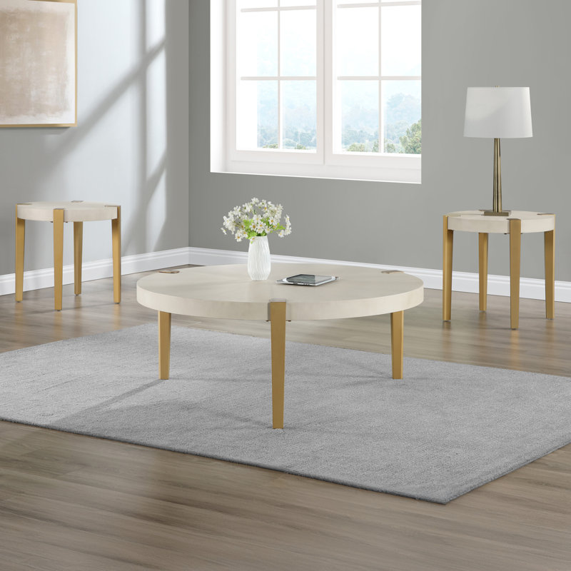 Missick 24" Round Wood End Table, White, Gold