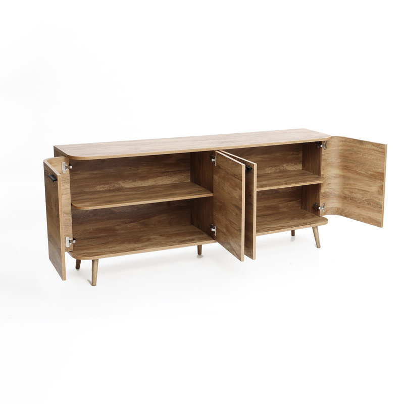 Natural Oak Manufactured Wood 4-Door 71.1-Inch Wide Sideboard Cabinet