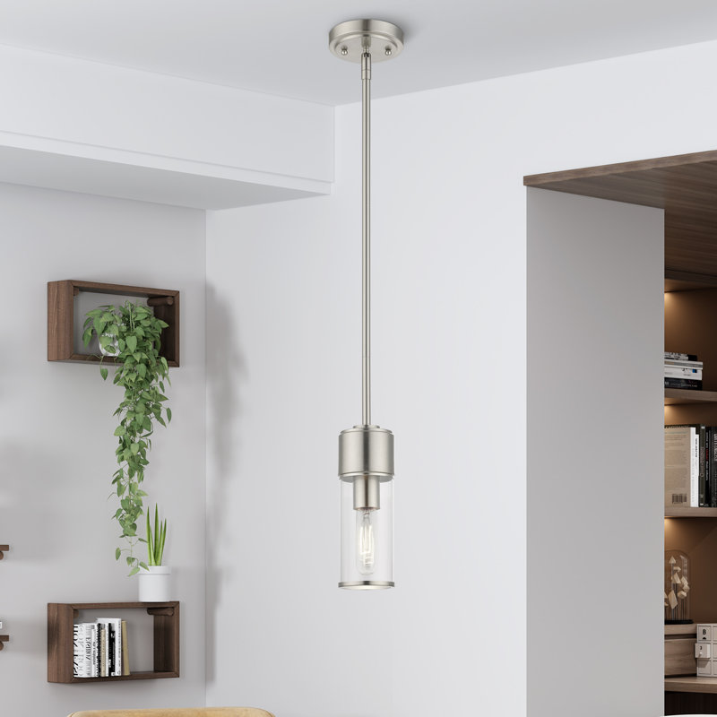 Luminaire suspendu cylindrique à 1 lumière Marciann, Nickel brossé