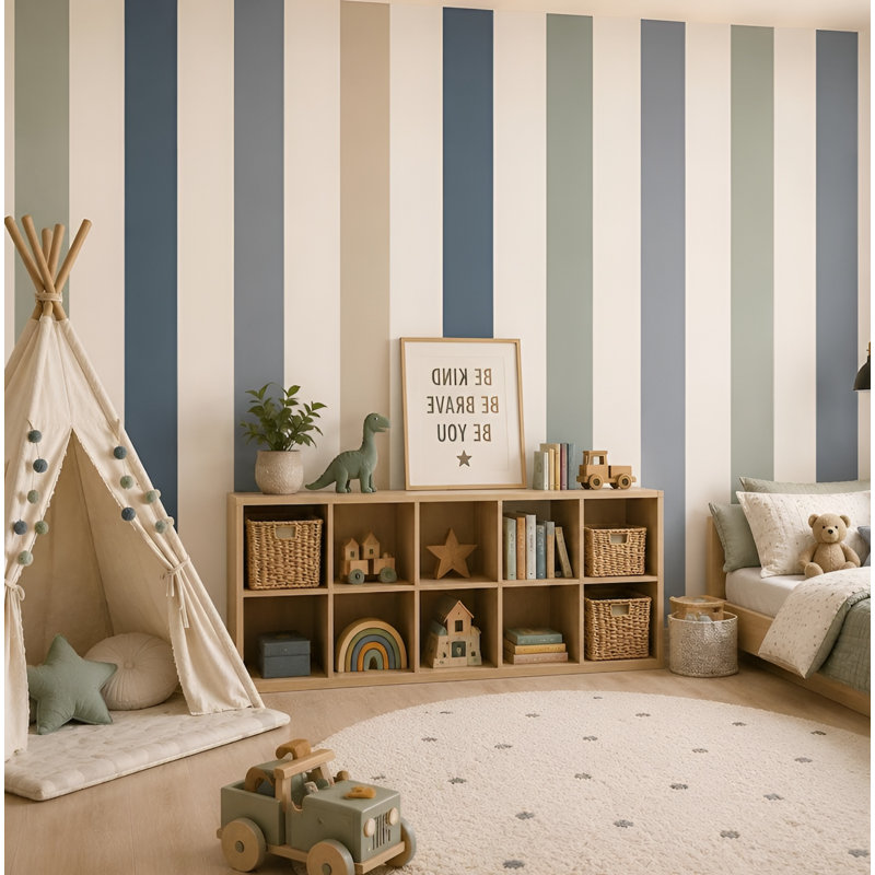 Ensemble de 10 décalcomanies murales à rayures verticales 96 pouces Wilderness, H 96 po x l 50 po, Blue/Green/Beige/Grey