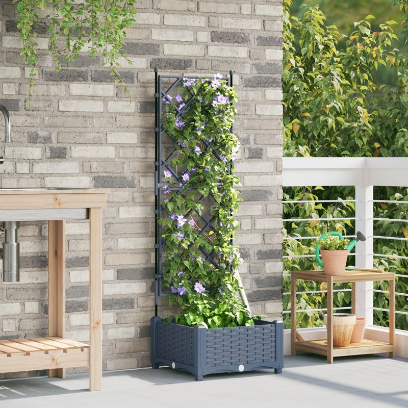 Garden Planter Steel Outdoor Container Modern Decor Terrace Stylish Pot, 125.5cm H x40cm W x 40cm D, Light Grey