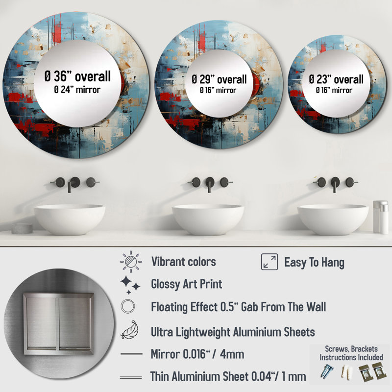 Oliviamarie Collage Serenade I - Abstract Collages Decorative Mirror, Modern Round Wall Mirror, Printed Metal Art, 29" x 29"