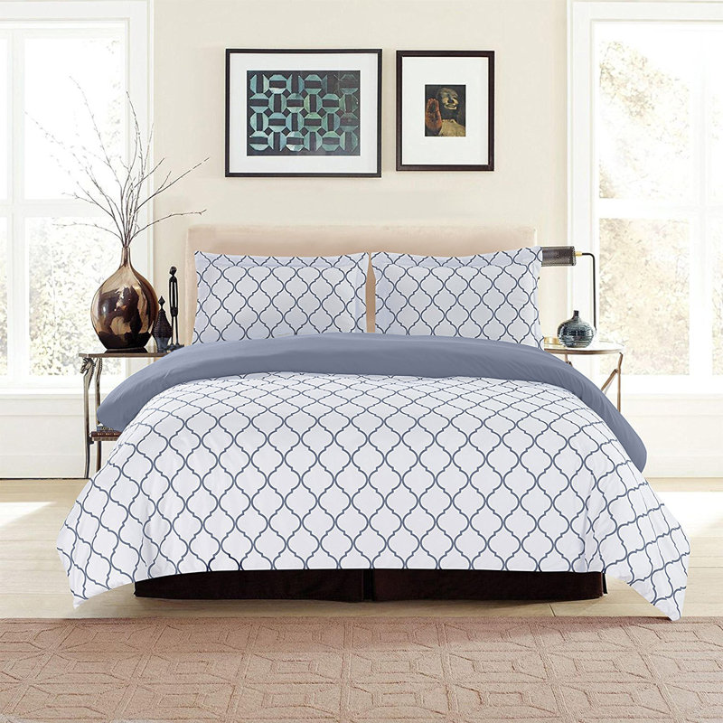  3 Piece Duvet Cover Set Soft Microfiber 1 Duvet Cover & 2 Pillow Shams, Full/Queen Duvet Cover + 2 Shams, White/Gray