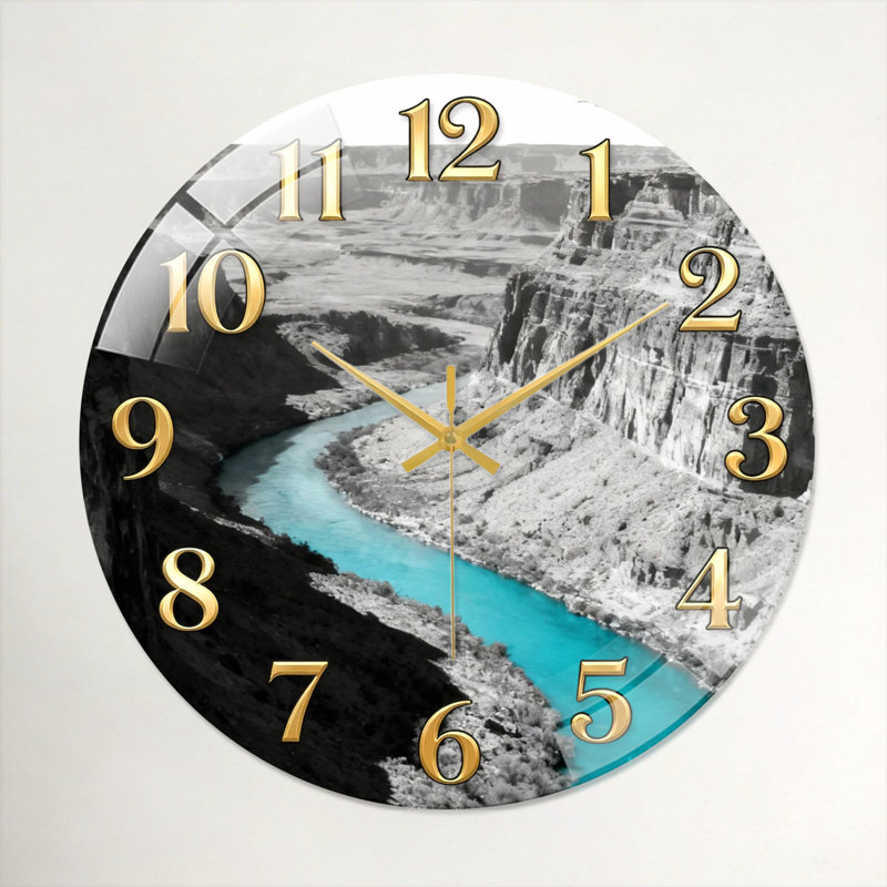 Horloge murale en verre Canyon River, 60 x 60 cm (23,6 x 23,6 pouces)