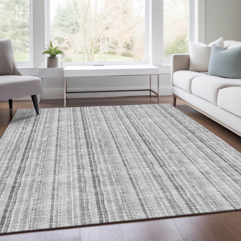 Premium Machine Washable Prisco Silver Rug, Rectangle 5' x 7'6"