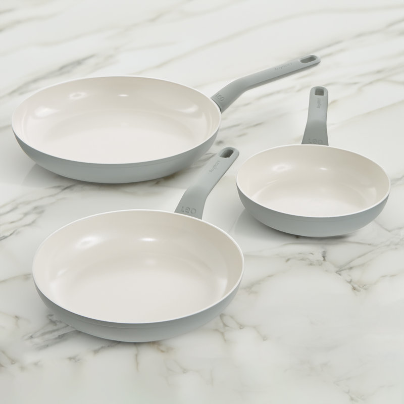 BergHOFF Balance 3Pc Nonstick Ceramic Frying Pan Set, Recycled Aluminum, Moonmist, Grey