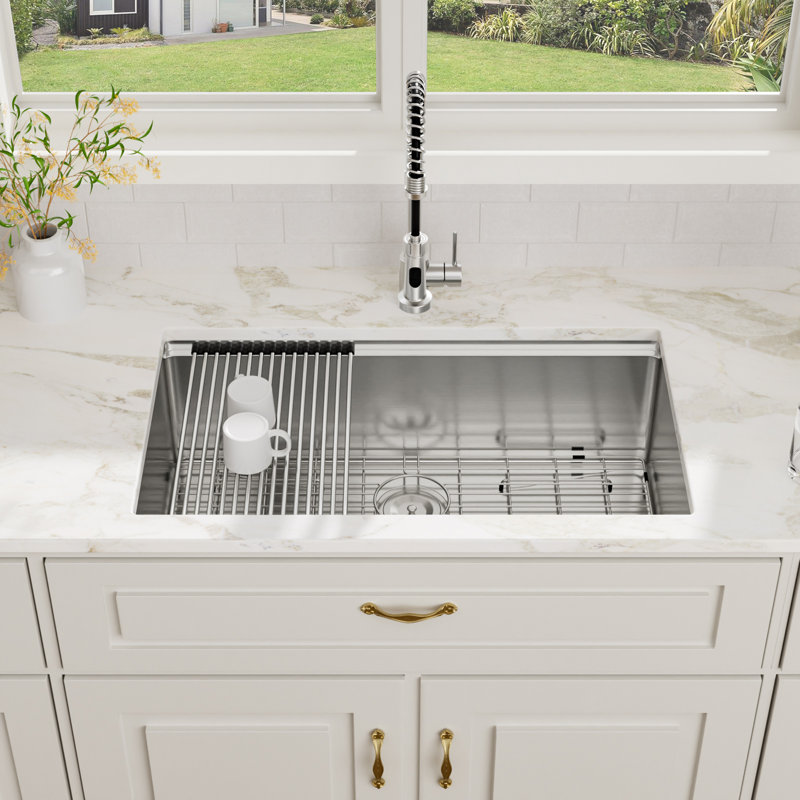 32" L x 19" W Undermount Kitchen Sink Workstation Sink 16 Gauge Stainless Steel Single Bowl Sink