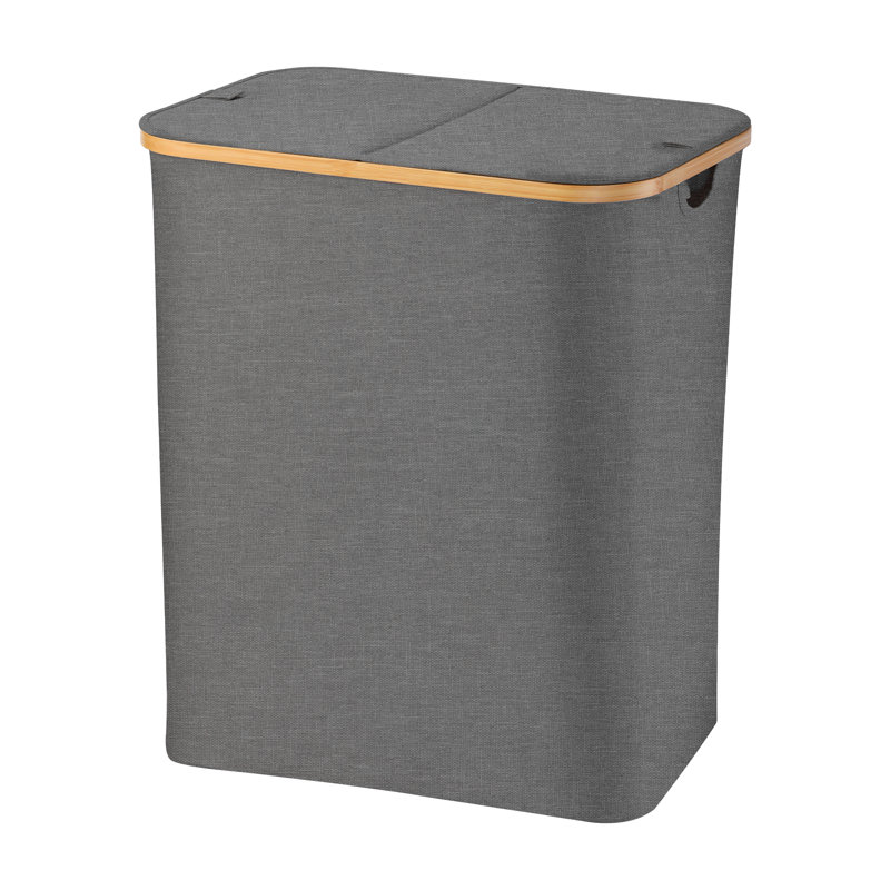 Fabric Laundry Hamper with Handles, Gray, 26.38" H x 22.44" W x 14.57" D