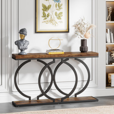  Korrion 55'' W Console Table with Geometric Metal Frame, Narrow Long Sofa Table for Living Room, Entrance, Hallway