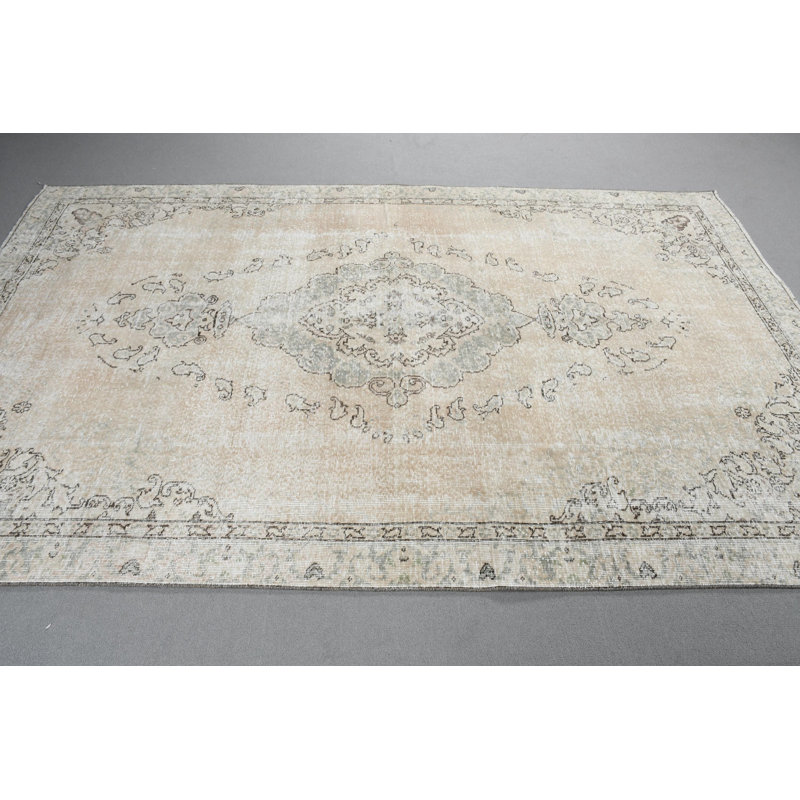 Grand tapis turc Anatolian rétro idéal pour les salons en beige noué à la main et décoratif