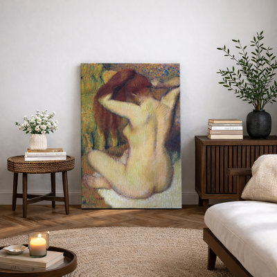 Pastel Nude Woman Bathing Artwork, Vintage Soft Figure Pictures, Framed Canvas Giclee Print Wall Art