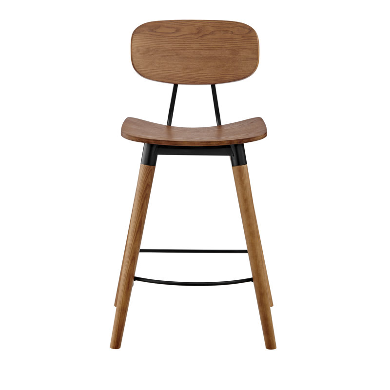 Tabouret Vega avec cadres en acier noir mat et bois teint noyer - ensemble de 1