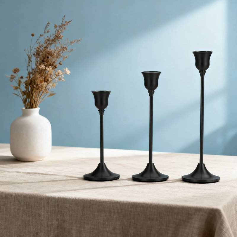 Vintage Taper Candle Holders Set Of 3 With Heavy Base And Non-Slip Velvet For Dining Table Wedding Fireplace Mantel Centerpiece Decor