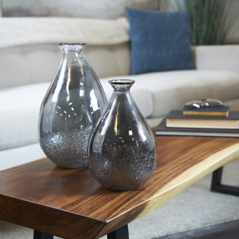 Ensemble de 2 vases de table en verre 12,25 "Mateer, Gris