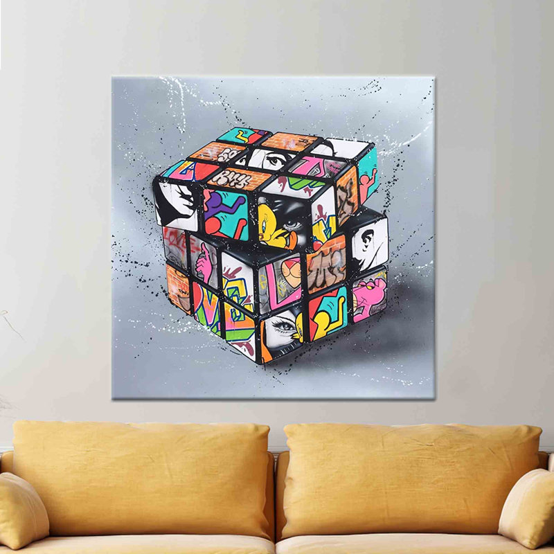 Impression sur toile Urban Graffiti Rubik's Urban, art abstrait moderne, 1P, H: 35,5 po x l: 35,5 po