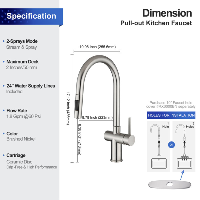 Rainlex Pull Down Kitchen Faucet, Brushed Nickel