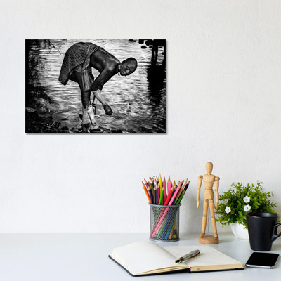 Surma Tribe Woman Washing up Her Jewelry - Ethiopia 1 Piece Wrapped Canvas Wall Art