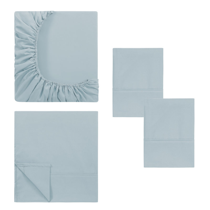 Ensemble de draps en microfibre 4 pièces Modern, King Sheet Set with 2 Pillowcases, Bleu clair