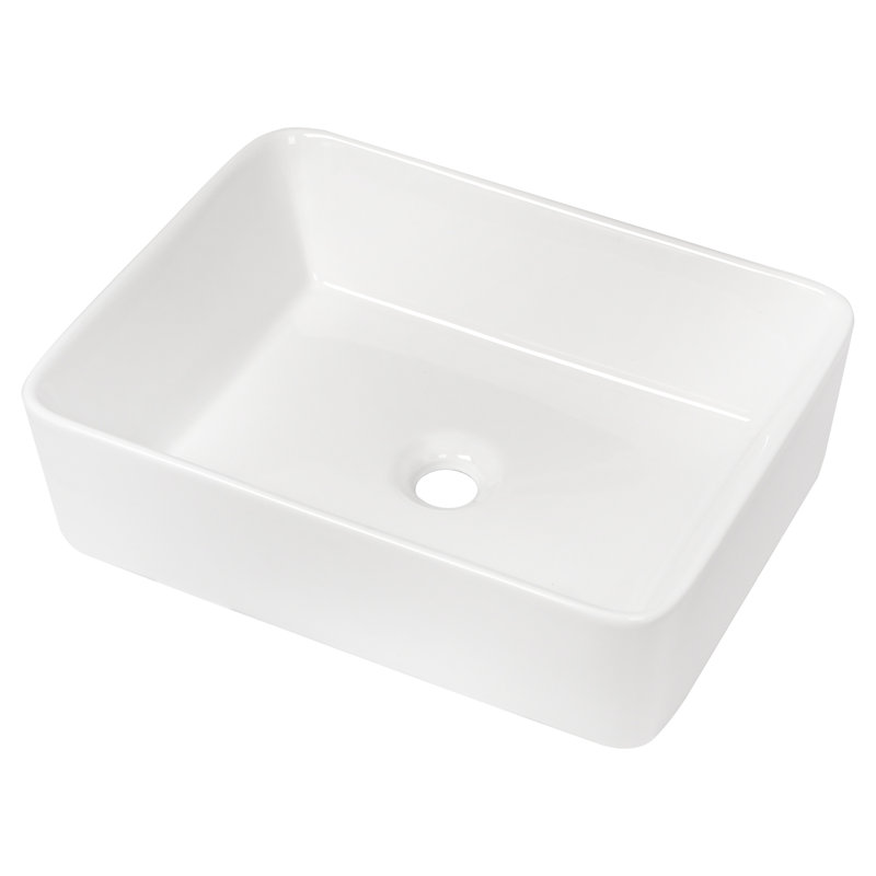 Lavabo de salle de bain en céramique 19 po x 15 po blanc - moderne et avec une faible finition d'absorption d'eau polie avec une conception rectangulaire résistante aux taches