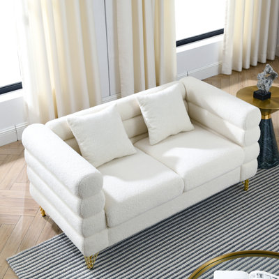 Canapé modulaire blanc de 60 po à 2 places, sièges confortables, coussins, salon moderne en métal et en bois surdimensionné, tissu confortable, structure solide