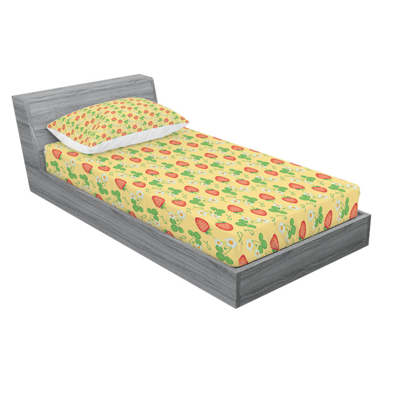 Ensemble de draps Strawberry, Drap-housse pour taille de lit simple avec deux ta