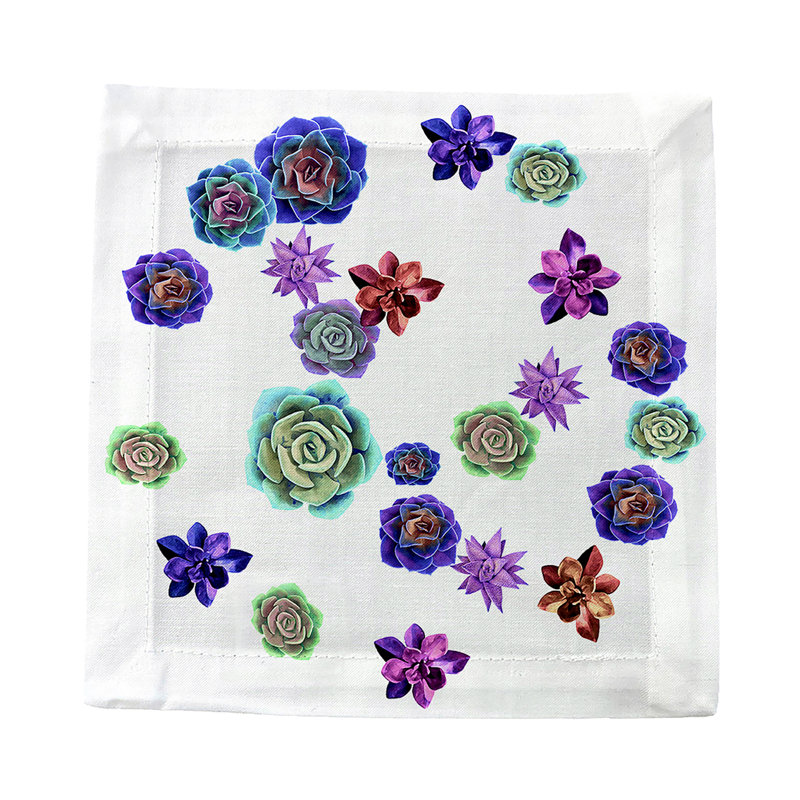 Succulents Floating Cotton Sateen Cocktail Napkins, Intenso