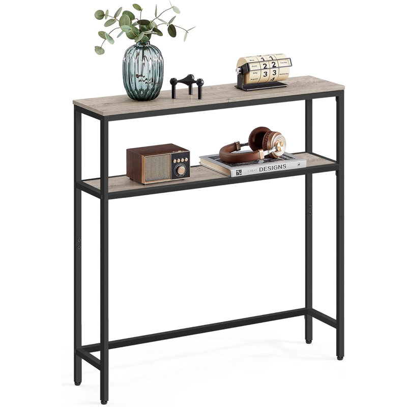 Narrow Entryway Table, Modern Entry Table, 31.50" H x 31.50" W x 7.90" D, Gray/Black