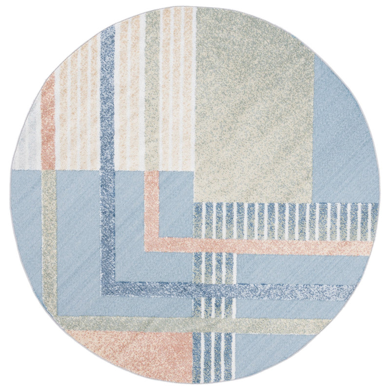 Tapis d'intérieur / extérieur à motif géométrique Chudney Performance, Rond 6 pi 7 po